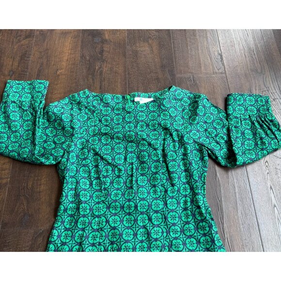 Boden Women's 100% Linen Green Navy Blue Floral Long Sleeve Shift Dress Size 4R - Picture 2 of 12